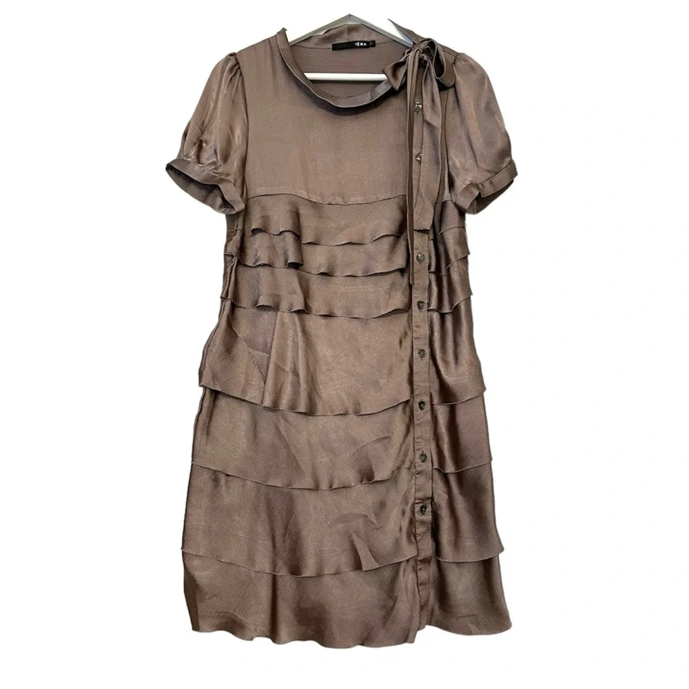 IENA | Silky Ruffled Copper Romantic Feminine Ruffled Short Sleeve Dress Size M - Picture 1 of 3